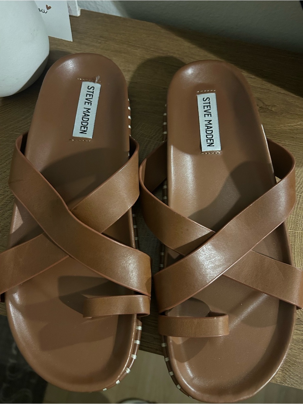 Steve Madden Women’s Tan Brown Crisscross Slide Sandals